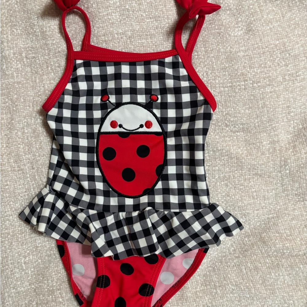 Vintage CT Kidz - Kids Ladybug One-Piece Swimsuit with Ruffle - Red & Black